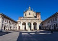 MILAN, ITALY - September 12, 2016: View on The Basilica of San Lorenzo Maggiore the statue of Emperor Constantine.