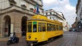 View of an old tramcar in Milan, Italy