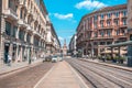 Milan, Italy - 25.06.2018: Via Dante street in the center of the Royalty Free Stock Photo