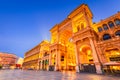 Milan, Italy. Piazza del Duomo illuminated in morning twilight