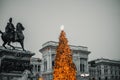 Milan, Italy 18.12.2023 in winter. Christmas tree in front of Milan cathedral, Duomo square in december, evening view Royalty Free Stock Photo