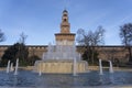 Castello Sforzesco and fountain in Milan Italy Royalty Free Stock Photo