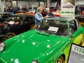 Milan, Lombardy Italy - November 23 , 2018 - Exhibitor show photos of the process of restauration for a Porsche Targa 1972 at Auto