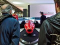 Milan, Lombardy Italy - November 23 , 2018 - Visitors of Autoclassica Milano drive the F1 Ssimulator of Museo Ferrari at Autoclass