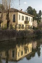 Old buildings along the canal Martesana, Milan