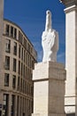 Sculpture of Cattelan`s finger in front of the Milan Stock Excha