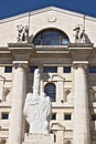 Sculpture of Cattelan`s finger in front of the Milan Stock Excha