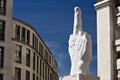 Sculpture of Cattelan`s finger in front of the Milan Stock Excha