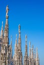 Statues on the spikes of the rooftop of the cathedral of Milan, Lombardy, Italy