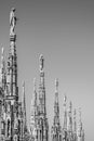 Statues on the spikes of the rooftop of the cathedral of Milan, Lombardy, Italy