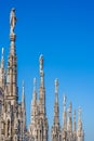 Statues on the spikes of the rooftop of the cathedral of Milan, Lombardy, Italy