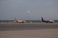 2021.09.23 Milan Malpensa Airport, Easyjet and Volotea low cost airlines flying to Italy, aircraft stationary in the parking area
