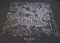 Milan map, satellite view, map in negative, Italy