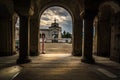 Milan monumental cemetery view from inside to outside in a cloudy day