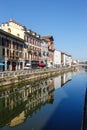 Milan Navigli Milano restaurant and bar district travel traveling holidays vacation town portrait format in Italy Royalty Free Stock Photo