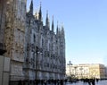 Milan old Italian town cathedral Duomo medieval buildings urban details cityscape architecture history background