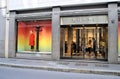 Milan old Italian town fashion store Gucci showcase today cityscape background