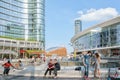 Milan, Piazza Gae Aulenti, sunny day with tourist and people