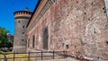 Milan - Scenic view of Corner tower of Sforza Castle (Castello Sforzesco) in the historic city center of Milan Royalty Free Stock Photo