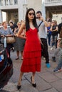 Actress Praya Lundberg before Salvatore Ferragamo fashion show, Milan Fashion Week street style on September Royalty Free Stock Photo