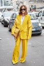 Eleonora Carisi in yellow clothes before Max Mara fashion show, Milan Fashion Week street style on September