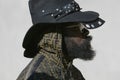 Man with Fendi jacket and black hat before Alberto Zambelli fashion show, Milan Fashion Week street style on