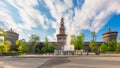 Milan Sforza castle and fountain long exposure photo