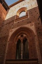 Milan, Italy, Europe, Sforza Castle, Castello Sforzesco, museum, courtyard, Cortile della Fontana, court, fountain, bricks