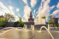 Milan Sforzesco castle and fountain long exposure photo