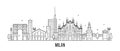 Milan skyline Italy city buildings vector line art