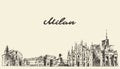 Milan skyline, Italy, vector dawn, sketch Royalty Free Stock Photo