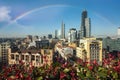 Milan skyline with modern skyscrapers with flowers, Italy