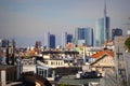 Milan skyline with modern skyscrapers in Porto Nuovo business district, Italy. Panorama of Milano city for background Royalty Free Stock Photo