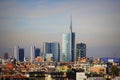 Milan skyline with modern skyscrapers in Porto Nuovo business district, Italy. Panorama of Milano city for background Royalty Free Stock Photo