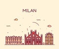 Milan skyline trendy vector illustration linear Royalty Free Stock Photo
