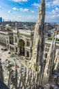 Milan skyline view from Milan Cathedral Duomo di Milano rooftop on a sunny day