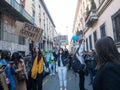 Milan, Sunday, February 22, 2022 some girls protest against the war in Ukraine Royalty Free Stock Photo