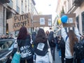 Milan, Sunday, February 22, 2022 some girls protest against the war in Ukraine Royalty Free Stock Photo