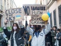 Milan, Sunday, February 22, 2022 some girls protest against the war in Ukraine Royalty Free Stock Photo