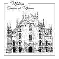 Milan symbol. Duomo di Milano.. Hand drawn sketch. Duomo cathedral in Milan Royalty Free Stock Photo