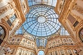 Milan, Vittorio Emanuele gallery interior, wide angle view in Italy Royalty Free Stock Photo