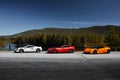 Miland, Norway. 04.06.2016: Lamborghini Huracan, Ferrari F12 and Mclaren 650s