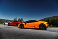 Miland, Norway. 04.06.2016: Lamborghini Huracan, Ferrari F12 and Mclaren 650s