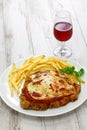 Milanesa a la napolitana, Argentina breaded beef cutlet Royalty Free Stock Photo