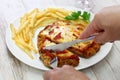 Milanesa a la napolitana, Argentina breaded beef cutlet Royalty Free Stock Photo