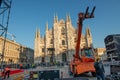 Stage assembly workers for the end-of-year concert in Milan