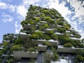 Milano, Italy. Bosco Verticale, a close up view at the modern and ecological skyscrapers with many trees on each balcony