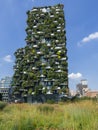 Milano, Italy. Bosco Verticale, view at the modern and ecological skyscraper with many trees on each balcony. Modern architecture