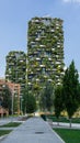 Milano, Italy. Bosco Verticale, view at the modern and ecological skyscraper with many trees on each balcony. Modern architecture