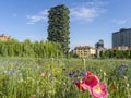 Milano, Italy. Bosco Verticale, view at the modern and ecological skyscraper with many trees on each balcony. Public park